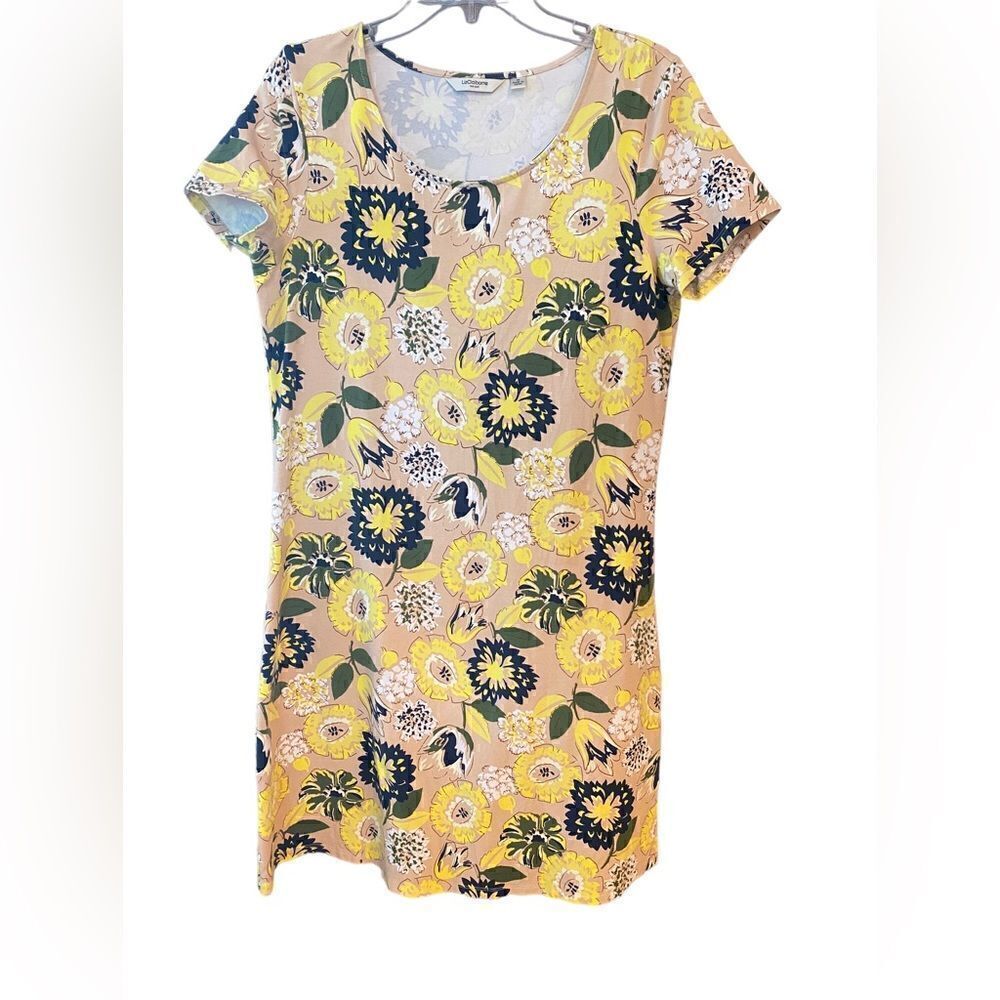 Liz Claiborne Sz M Summer Yellow Large Floral Cottagecore Fit & Flare Dress